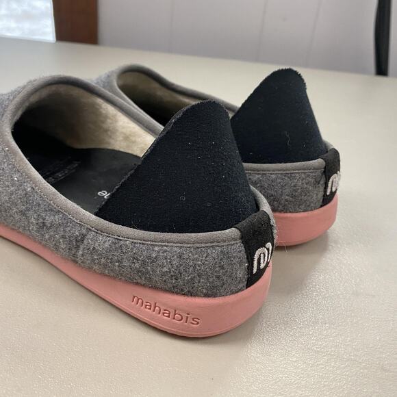 Mahabis Curve Slippers Womens 8.5-9 / 40 Gray Pink Wool House Shoe Shearling - Picture 5 of 12